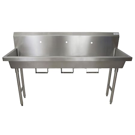 Bk Resources 72" Freestanding 3 Station Handwash Sink, 1 Hole Splash Mount, Bracket MSHS-72F1B